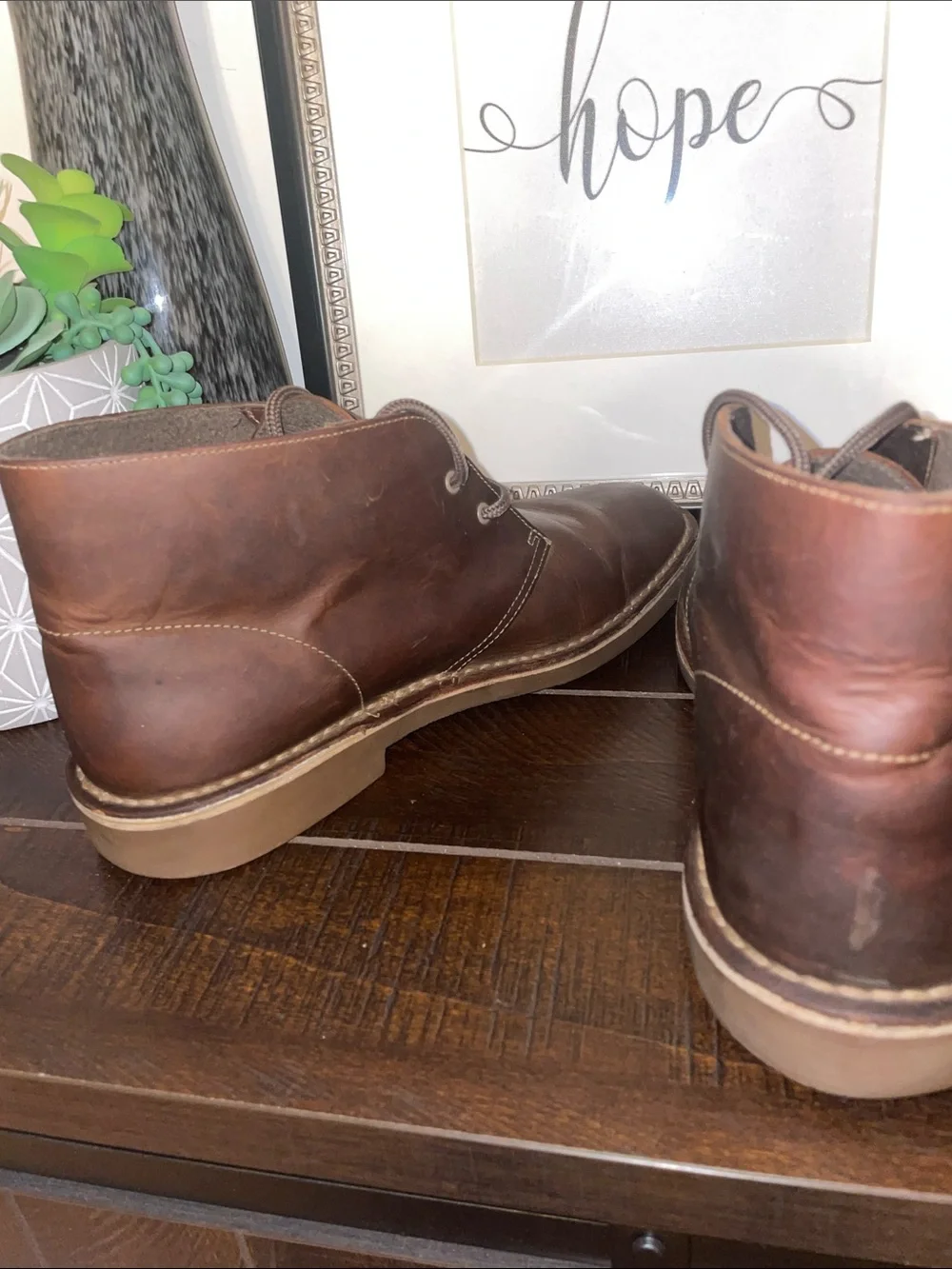 Clarks Bushacre II Mens Brown Leather Chukka Boots Lace-Up Size 9.5 W Extra Wide